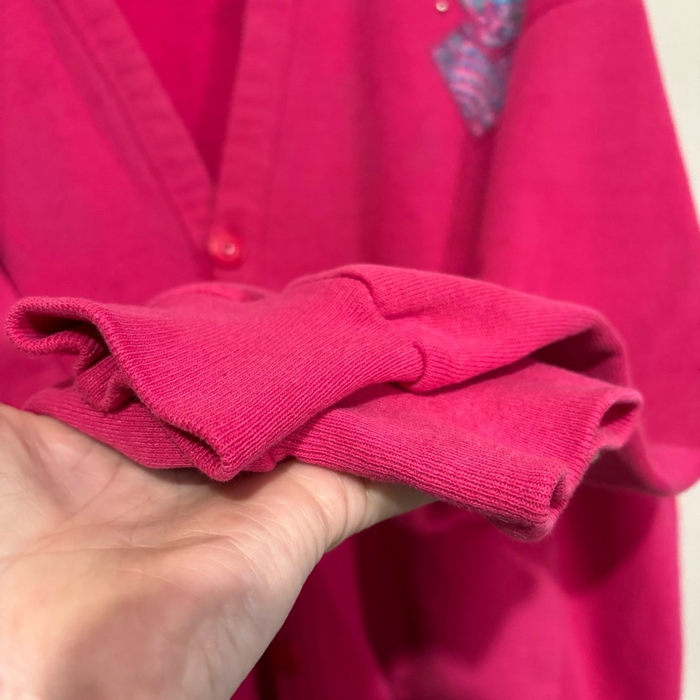 Jerzees Pink Sweatshirt Pocketed Cardigan Size Large Embroidered Abstract Print - Picture 4 of 9